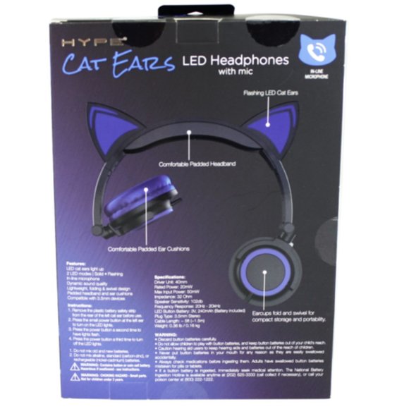 Blue HYPE Cat Ears LED Headphones with Mic - Picture 2 of 2